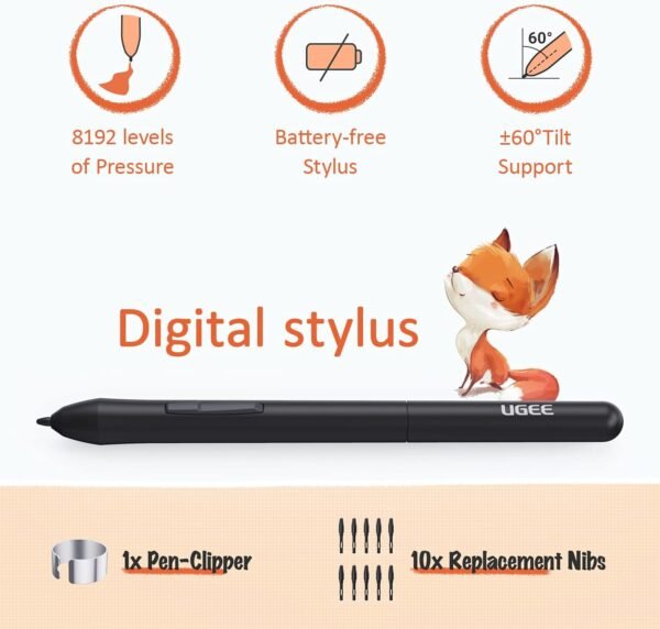 71jSDe93zbL._AC_SL1500_ UGEE S640 graphics drawing tablet review compact design with battery-free pen